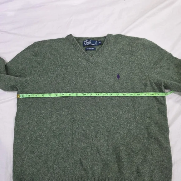 Polo by Ralph Lauren 100% Lambs Wool V-Neck Pullover Knit Sweater in Green. XL - Picture 6 of 7